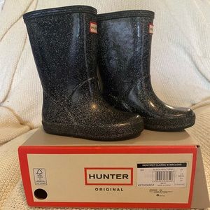 Black sparkle- toddler girl Hunter boots- Size US 8